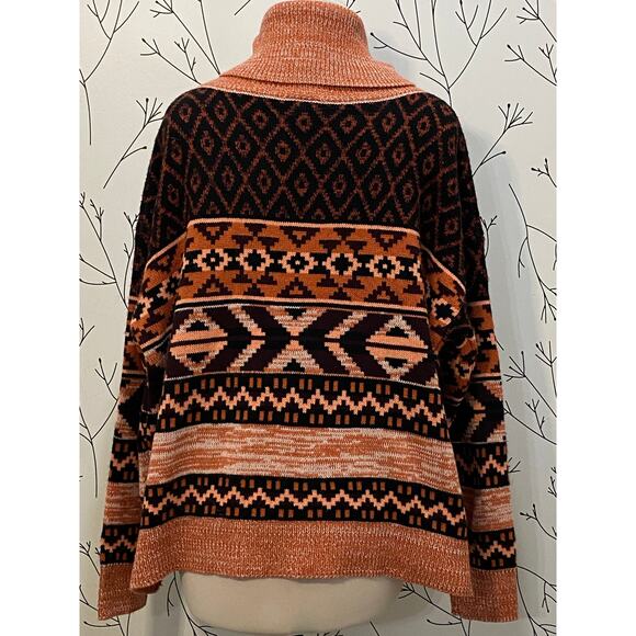 WRANGLER RETRO Southwestern Cowl Neck Boxy Sweater MEDIUM Western Aztec Cabin - Picture 6 of 8